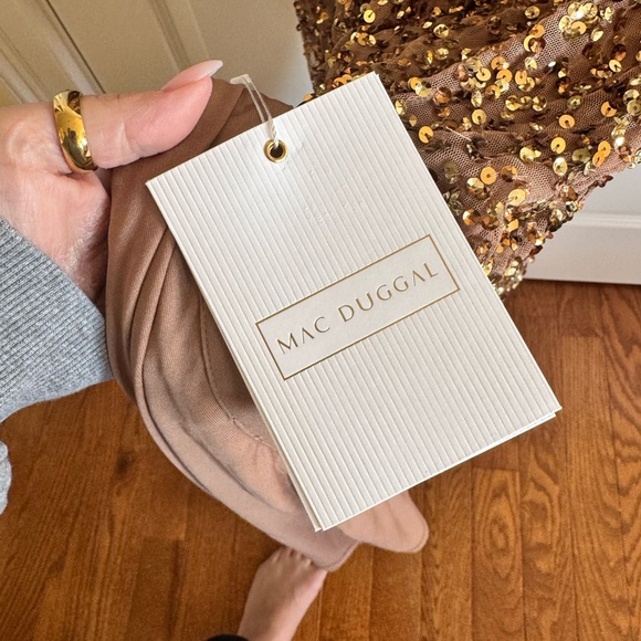 Mac Duggal 10791 Bronze Textured Long Sl V-Neck Maxi Dress $498 MISSING SEQUINS - Picture 6 of 10